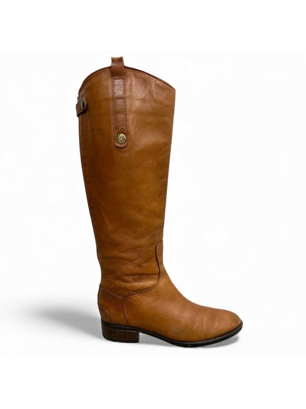 Sam Edelman Penny tall cognac brown leather old money preppy flat riding boots 6